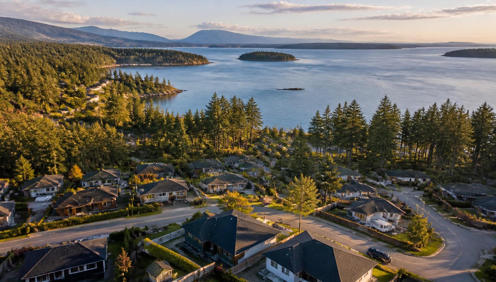 Coastal Vancouver Island rooftops at sunset